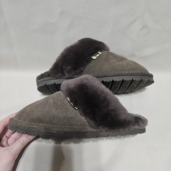 Wild Woolies Genuine Sheepskin Lined Slippers Womens Size 7 Brown Cow Suede - Picture 7 of 9